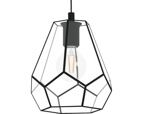 Závěsné svítidlo s geometrickým kovovým rámem a žárovkou