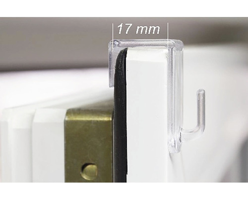 Detailní pohled na polici se závěsem, rozměry 17 mm