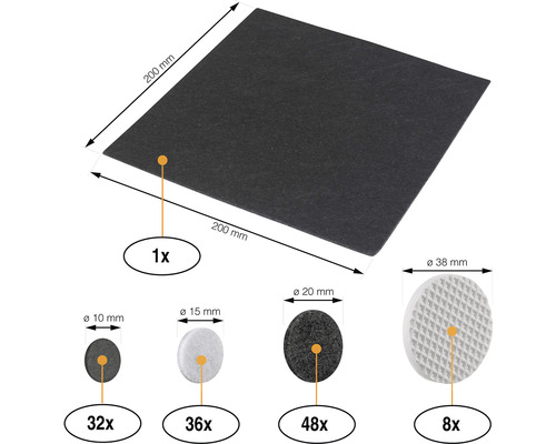 Sada filcových podložek, bílá/černá, 125 ks