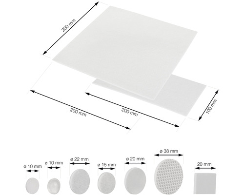 Filcové kluzáky v různých tvarech a velikostech