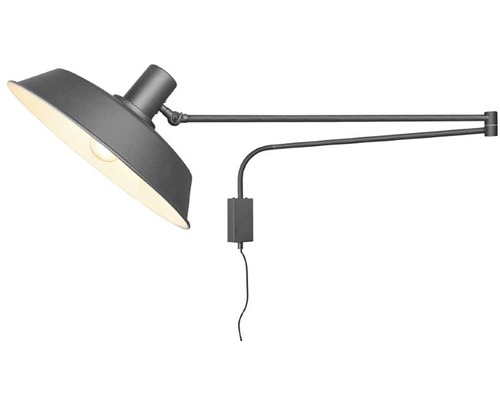Šedá nástěnná lampa s otočným ramenem a stínidlem