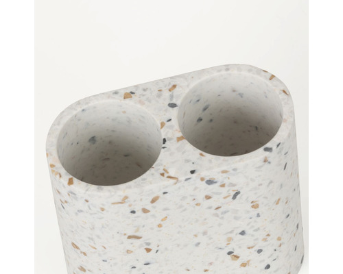 Držák na zubní kartáčky z umělého kamene se dvěma přihrádkami