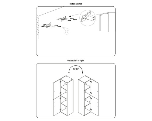 Návod k montáži skříně s možností volby levé nebo pravé orientace