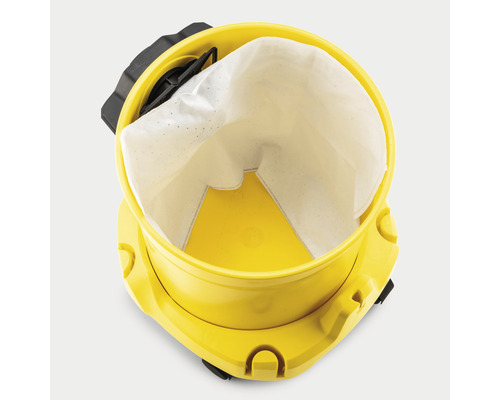 Žlutý vysavač s filtračním sáčkem shora