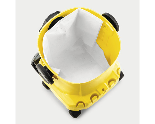 Žlutý vysavač s prázdným filtračním sáčkem shora