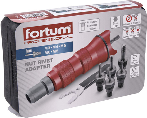 Sada adaptérů nýtovacích matic Fortum Professional v kufříku