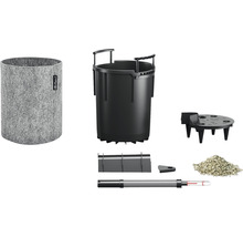 Kompletní sada skládající se z květináče, vložky, měřiče vlhkosti půdy, substrátu a příslušenství