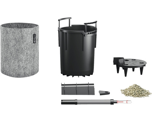 Kompletní sada skládající se z květináče, vložky, měřiče vlhkosti půdy, substrátu a příslušenství