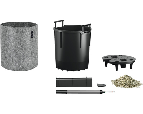 Sada květináčů s vnitřní vložkou, substrátem, ukazatelem hladiny vody a květináčem