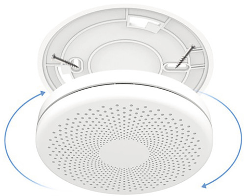 Kulatý hlásič kouře pro montáž na strop pomocí šroubů