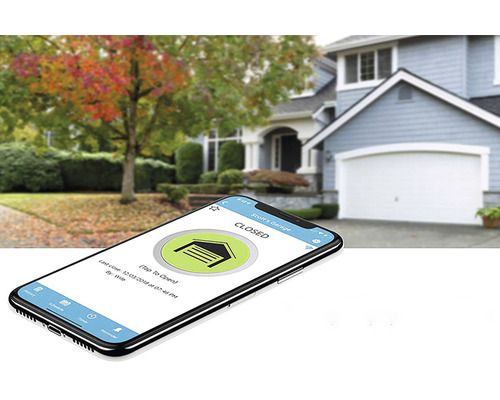 Smartphone s aplikací pro garáže před domem