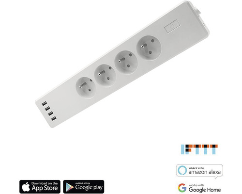 Prodlužovací kabel se čtyřmi zásuvkami a čtyřmi porty USB