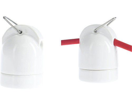 Keramická objímka pro svítidla se závěsným zařízením a textilním kabelem