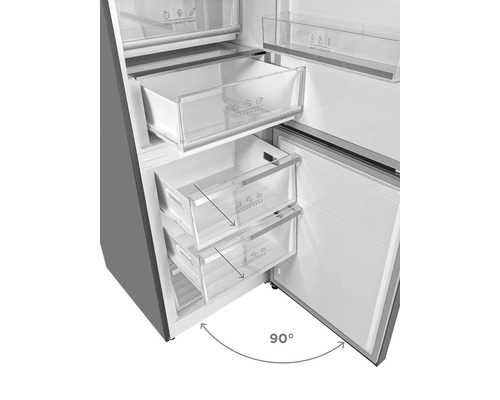 Vnitřek chladničky s několika průhlednými zásuvkami