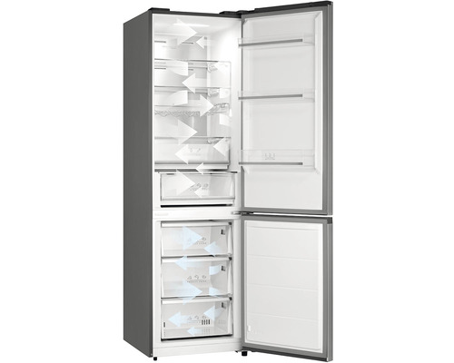 Otevřená chladnička s mrazákem dole a systémem cirkulace vzduchu