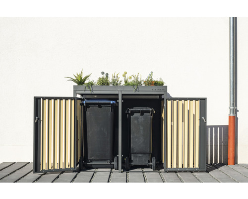 Box na popelnice pro dvě popelnice s květináčem