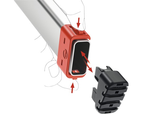 Ilustrace montáže černé krytky na profil s červeným držákem