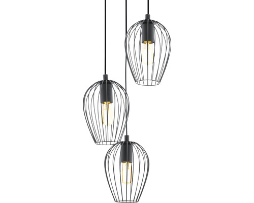 Závěsné svítidlo se třemi stínidly z kovového drátu