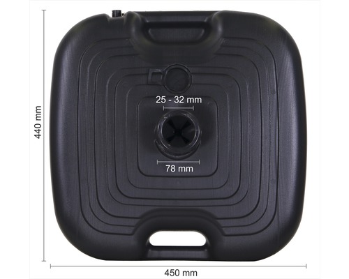 Čtvercový stojan na slunečník z plastu o rozměrech 440 mm x 450 mm