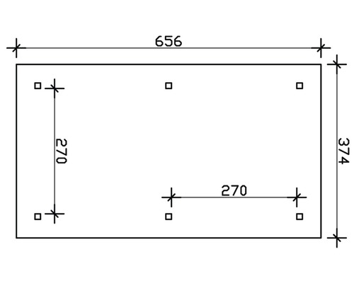 Technický výkres s rozměry 656 x 374 a roztečí otvorů 270