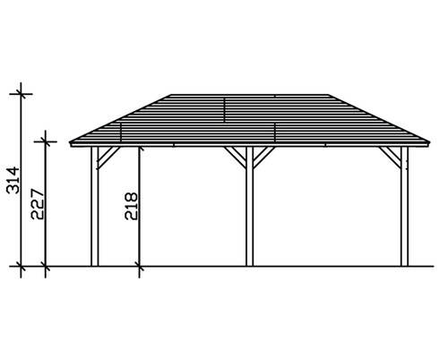 Technický výkres altánu s výškovými údaji