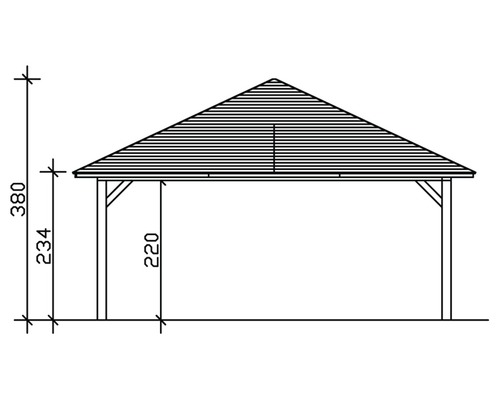 Technický výkres altánu s výškovými údaji