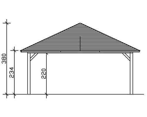 Technický výkres altánu s výškovými údaji