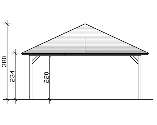 Technický výkres altánu s výškovými údaji