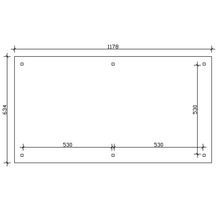Technický výkres s rozměry obdélníkového objektu: 1178 x 634 mm.