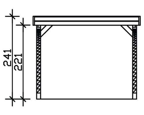 Technický nákres dřevěného přístřešku pro auto s výškovými údaji