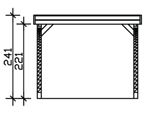 Technický výkres dřevěného pavilonu s uvedením výšky