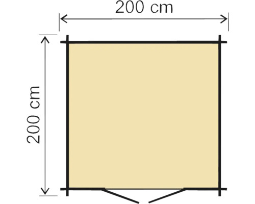 Půdorys zahradního domku o rozměrech 200 x 200 centimetrů
