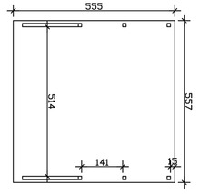 Technický výkres s rozměry 555 mm, 557 mm, 514 mm, 141 mm a 15 mm
