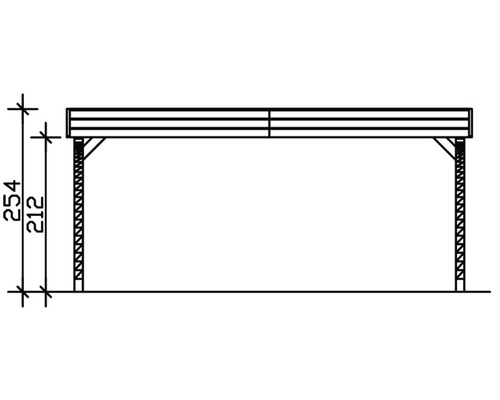 Technický výkres přístřešku pro auto s uvedením výšky
