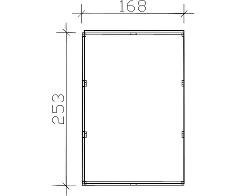 Technický nákres obdélníku o rozměrech 168 x 253.