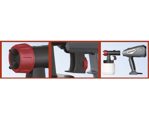 Detailní pohled na stříkací pistoli na barvu pro renovace a kutilské projekty