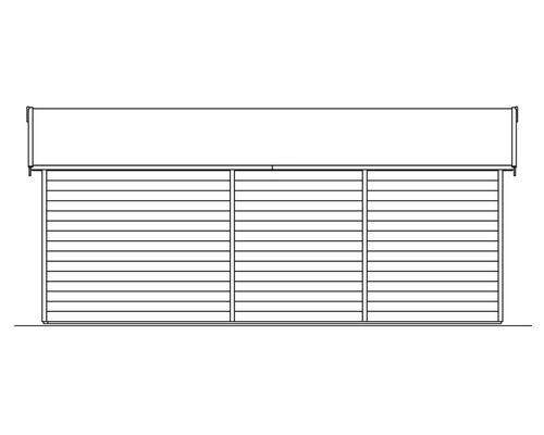 Ilustrace zahradního domku s vodorovným dřevěným obkladem