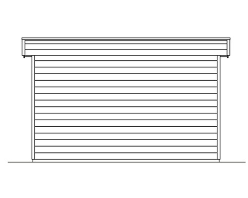 Ilustrace domku na nářadí s vodorovnou dřevěnou fasádou.