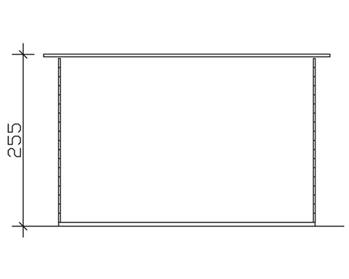 Technický nákres police s rozměrem 255