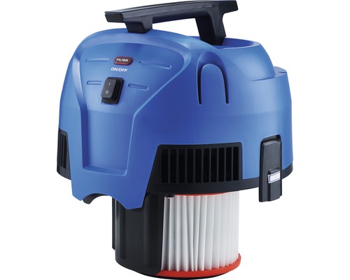 Modrý vysavač popela s filtrem a rukojetí