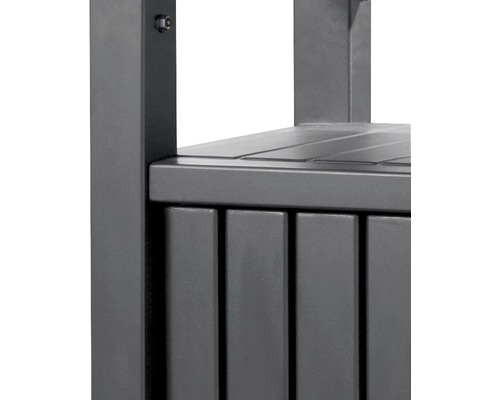 Detailní pohled na systém šedého obkladu popelnice.