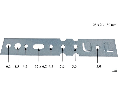 Děrovaná montážní páska, 25 x 2 x 150 milimetrů