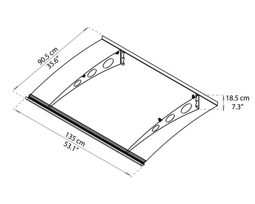 Technický nákres stříšky nad dveře s rozměry