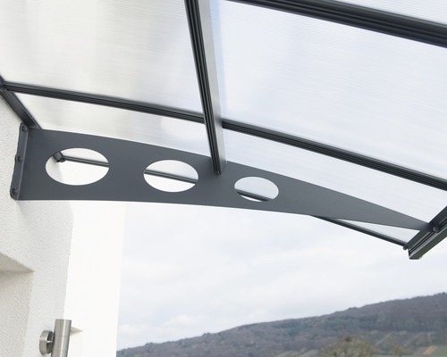 Stříška s průhledným polykarbonátem a ocelovým držákem