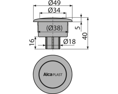 Technický nákres produktu Alca Plast s rozměry