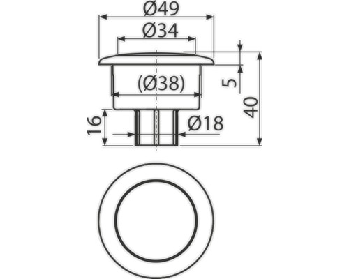 Technický nákres ventilové zátky s rozměry