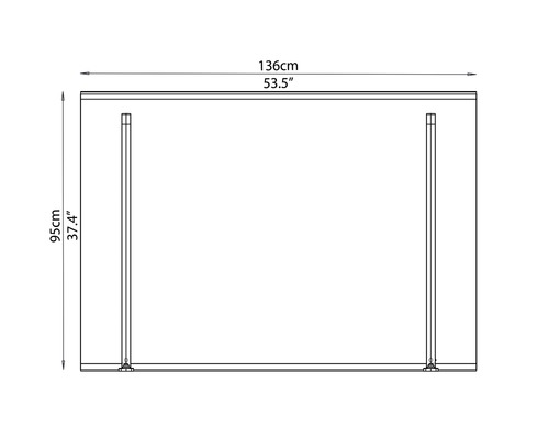 Technický nákres nábytku o rozměrech 136 centimetrů na šířku a 95 centimetrů na výšku.