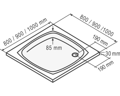 Technický nákres sprchové vaničky s rozměry