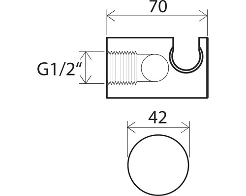 Technický nákres držáku sprchové tyče s rozměry
