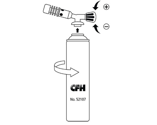 Zobrazení pájecí lampy s plynovou kartuší a montážními pokyny